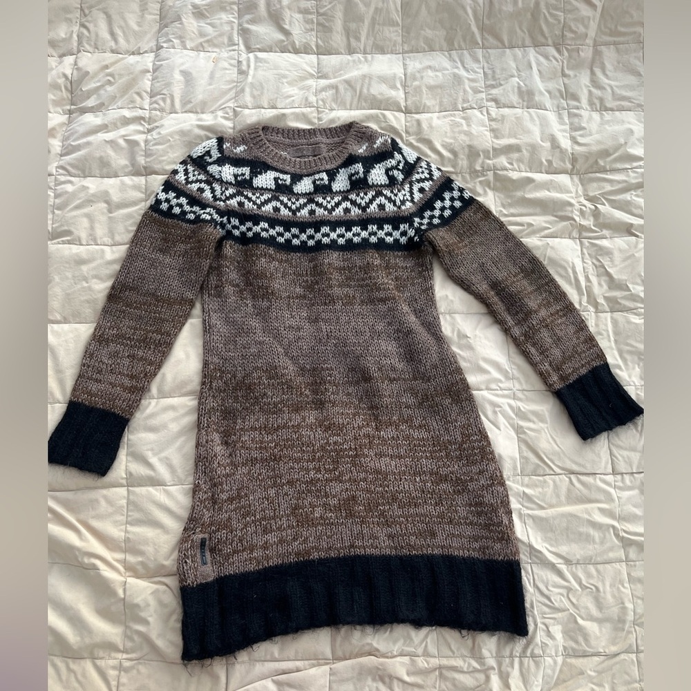 Prada Fair Isle Brown and Black Knit Dress, Alpaca/Wool Blend, Eu Size 44